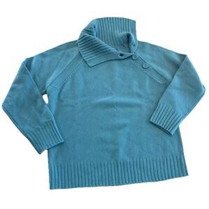 Jones New York Sport Women’s Sz XL Blue Wool Mock Neck Buttons Pullover Sweater